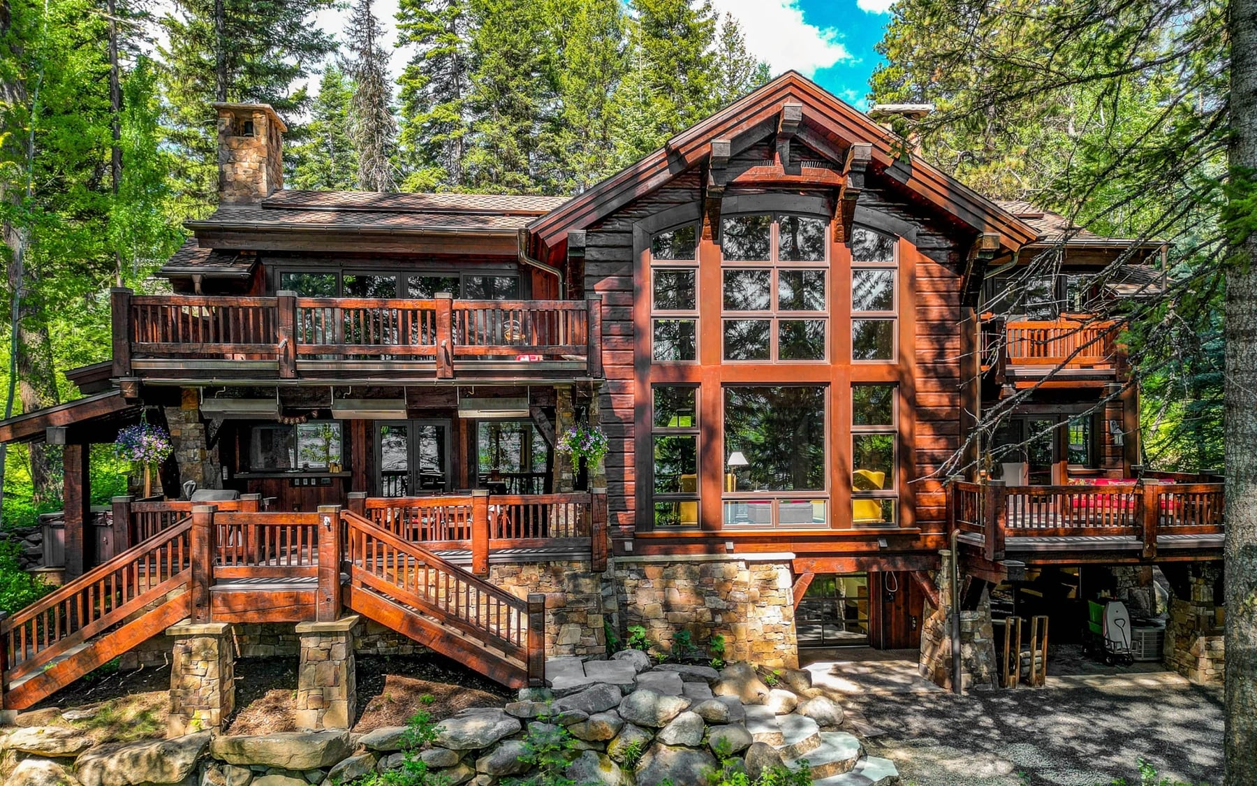 A lakefront custom home on Payette Lake at dusk